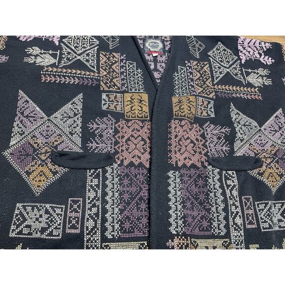 Johnny Was Biya Fenella Embroidered Kimono Cardigan Black Knit Open Front Small - Picture 5 of 16